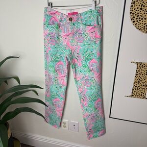 Lilly Pulitzer Pink & Green Palm Paradise Print Pants – Size 8
